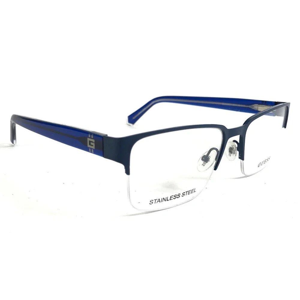 Guess Eyeglasses Frames GU50095 091 Blue Rectangle Half Rim 55-17-145